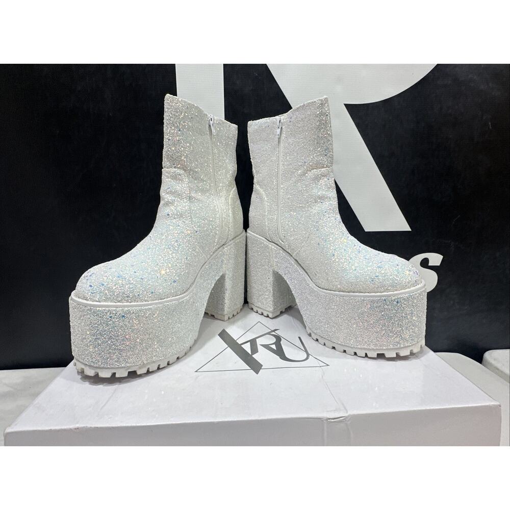 Y.R.U. Krush Platform Boots in White Glitter - Size 10 - Picture 3 of 9